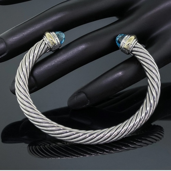 David Yurman Blue Topaz 7mm Cable Classics Bangle Bracelet - Picture 3 of 5